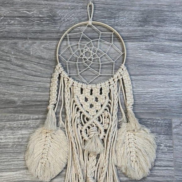 Handmade Bamboo White Macrame Dream Catcher 29" Hanging Length Boho Home Decor - Picture 3 of 4